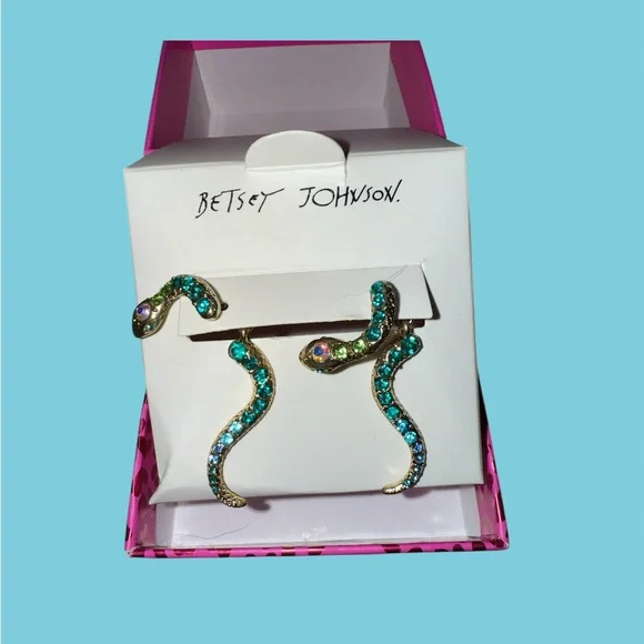 Betsey Johnson Teal and Aqua Crystal Snake Earrings - Picture 3 of 4